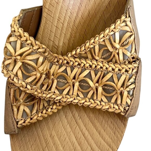 Stuart Weitzman Womens Wooden Heel Sandals Weave Crossstrap Open Toe Tan Size 8M - Picture 4 of 7